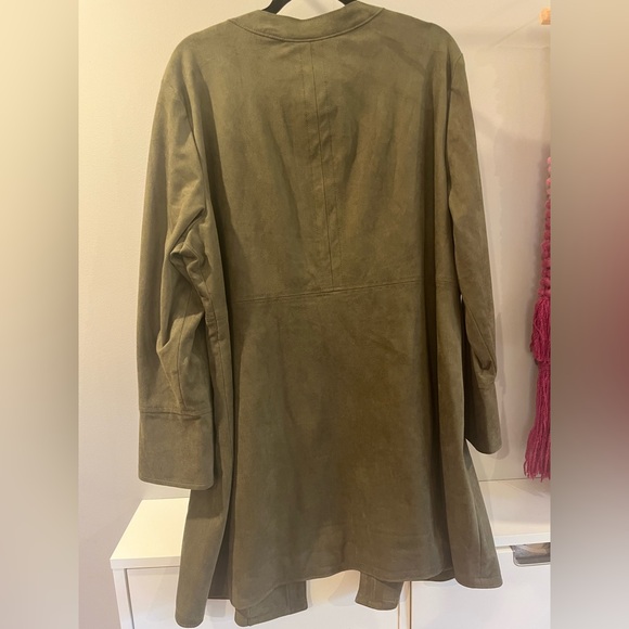Limited Olive Green Women's Faux Suede Open Duster Jacket Plus Size 18 - Picture 5 of 7